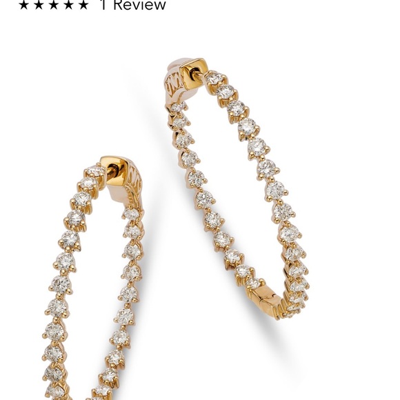 Elegant 14k solid Gold and diamond Hoop Earrings - Picture 1 of 3